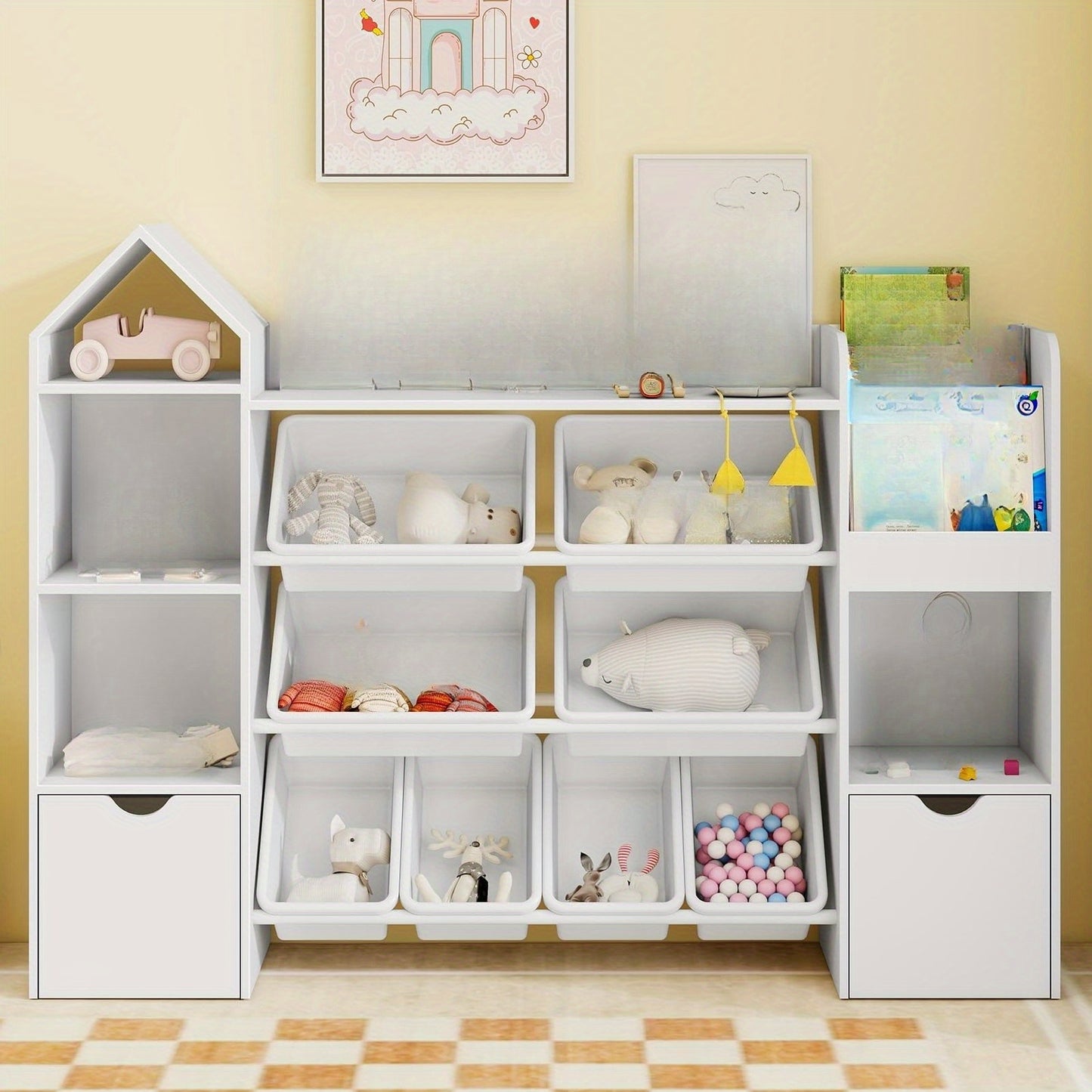 Versatile White 8-Bin 4-Tier Organizer with Wheels