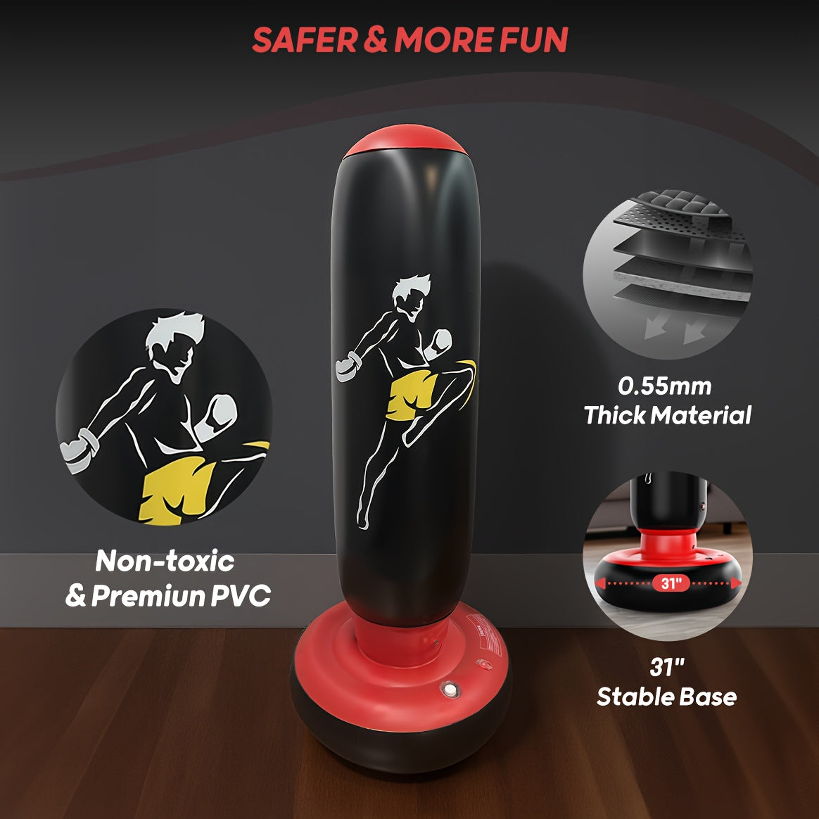 QPAU 66 Inch Inflatable Kids Punching Bag With Gloves