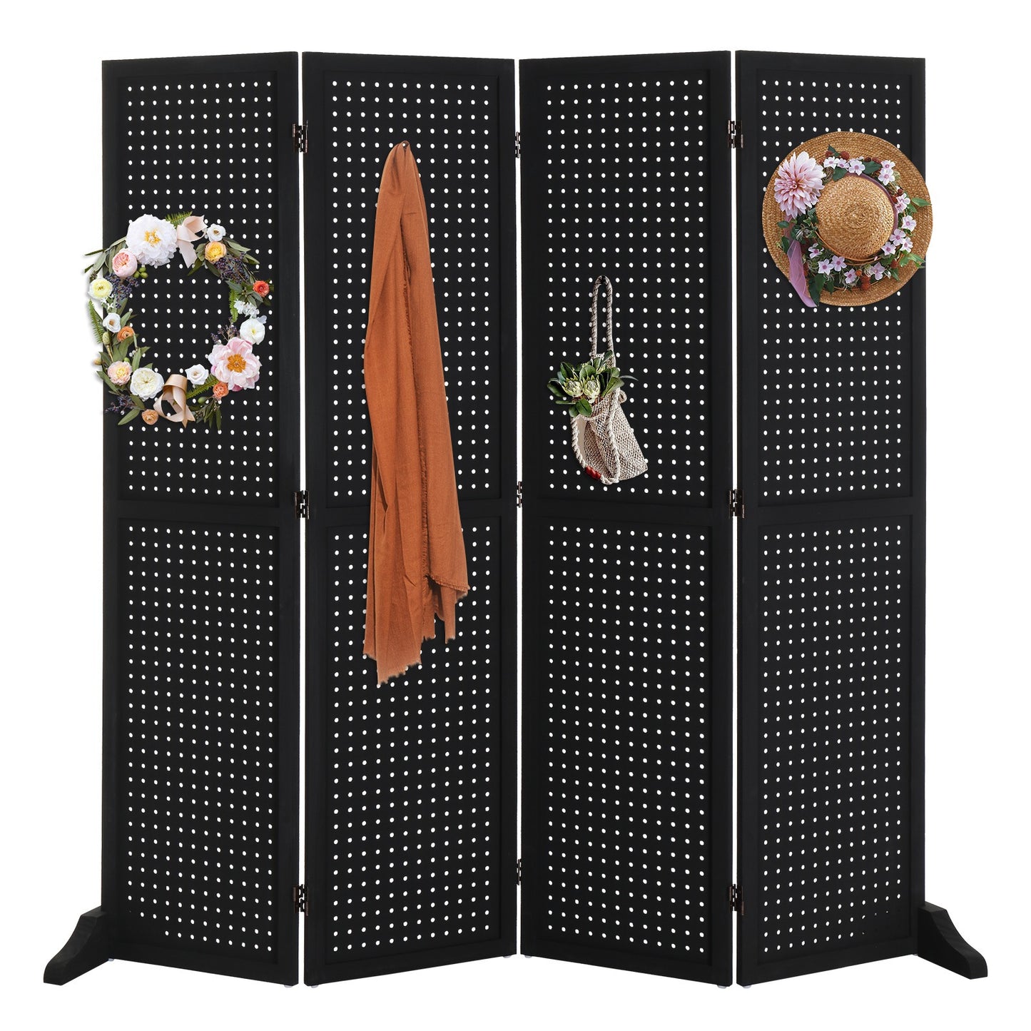 5 Ft Wood Freestanding Pegboard Room Divider Organizer