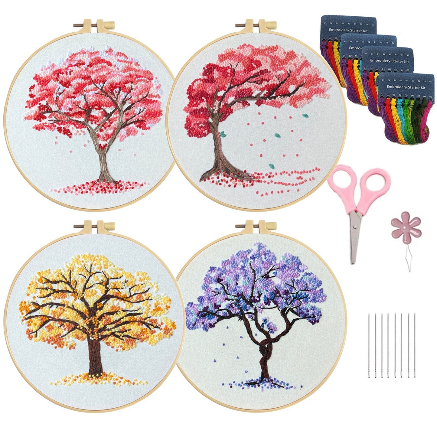 All Season Tree Cross Stitch Kit With Pre Printed Fabric