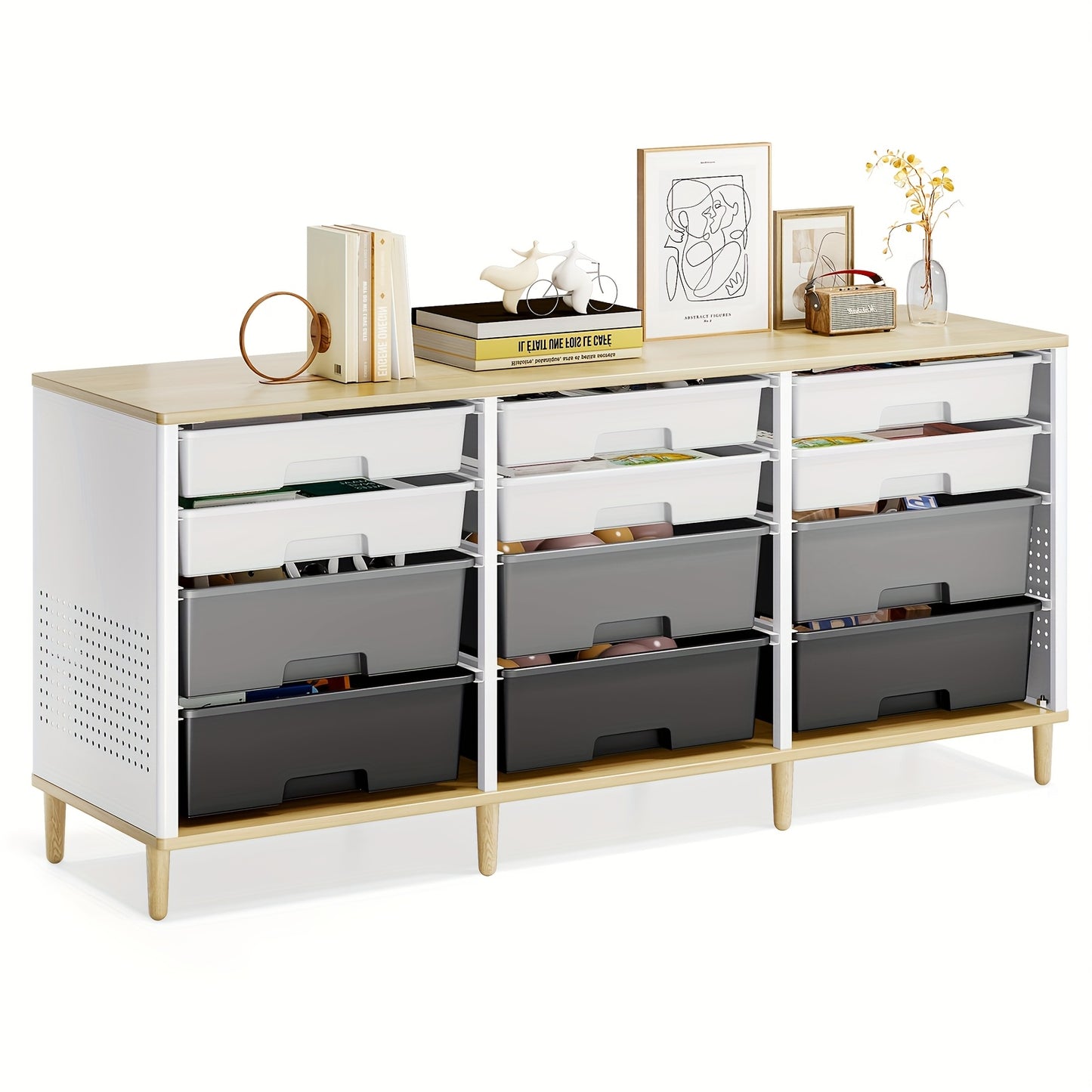 TOOLF 12-Drawer Storage Cabinet with Tabletop Organizer