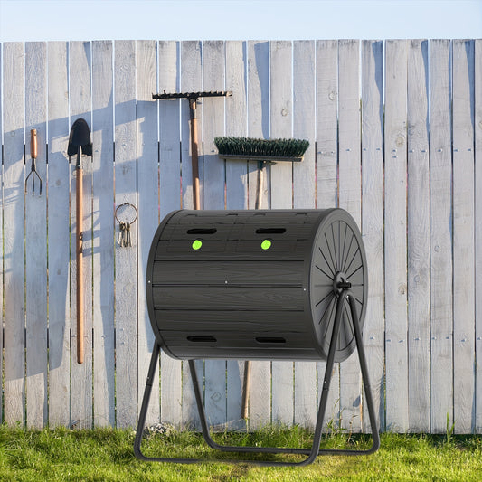 43-Gallon Black Dual-Chamber Tumble Compost Bin with Swivel