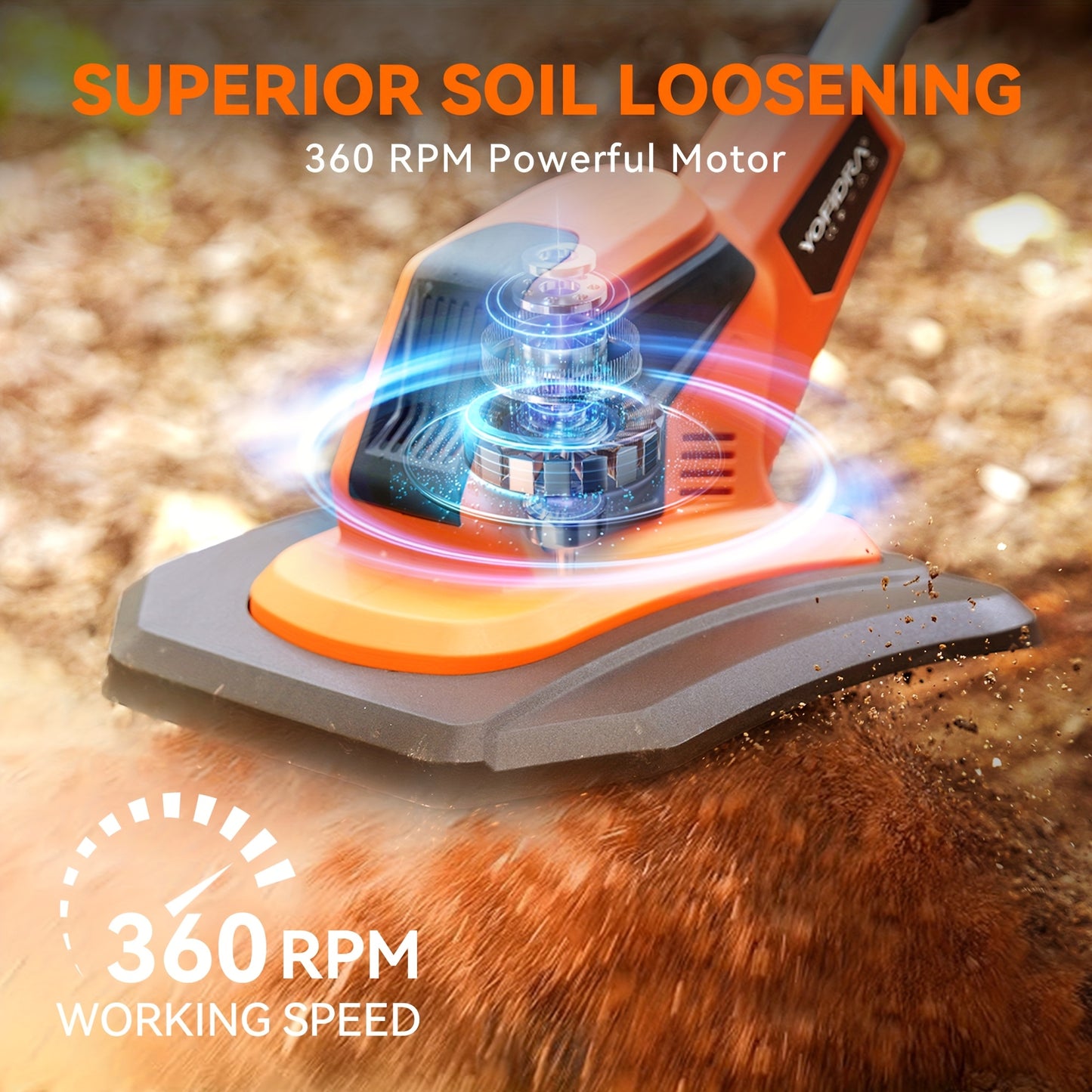 Cordless Garden Tiller With 2 Batteries 360 RPM Lightweight