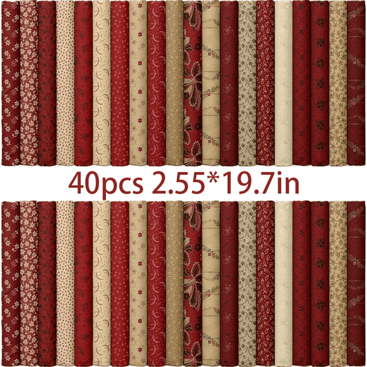 40 Pcs 6.5x50cm Vintage Pre-Cut Fabric Bundle Mixed Colors Geometric Pattern for Sewing Patchwork Doll Making