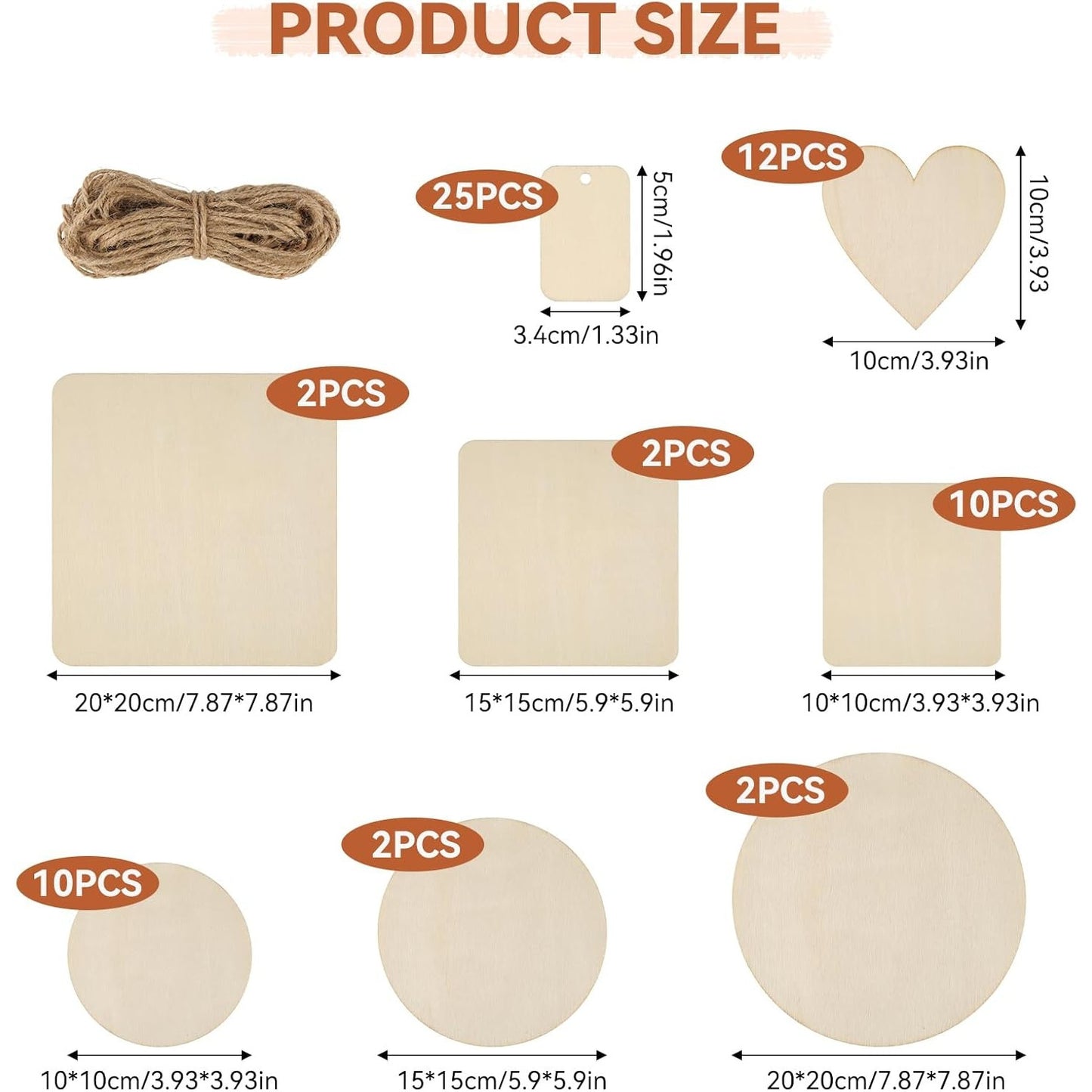 65pcs Untreated Wooden Shapes Set for DIY and Christmas
