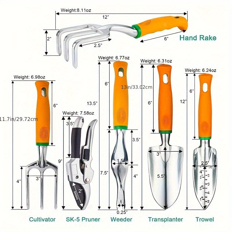 Garden Tool Set 12 Piece Aluminum Hand Kit With Canvas Apron