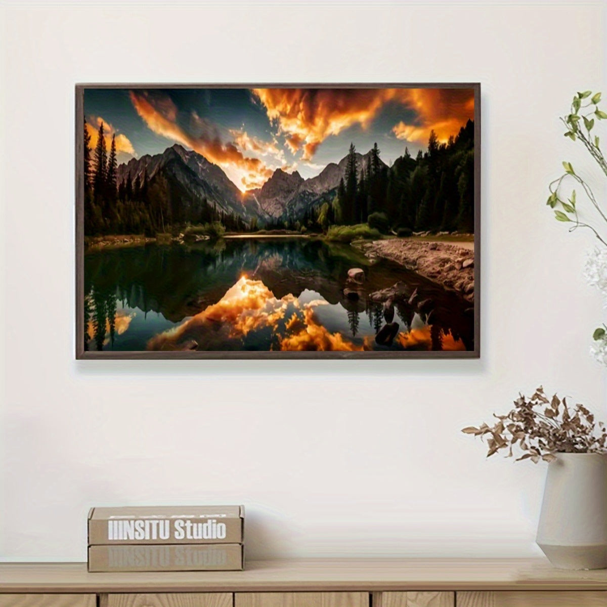 Large 5D Diamond Painting Kit Lake Sunset Forest Scene Art