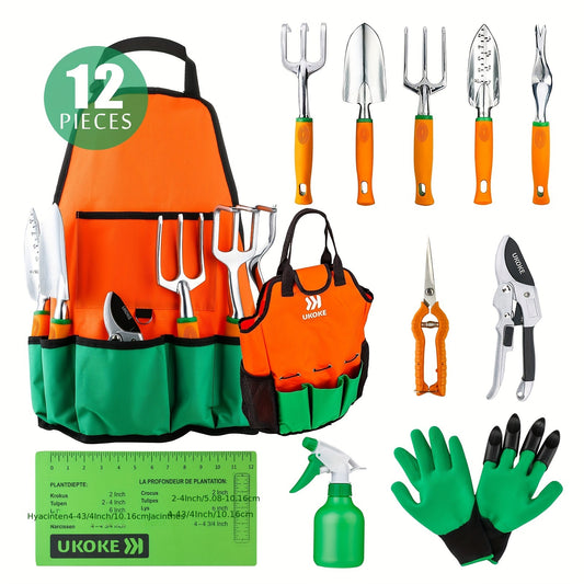 Garden Tool Set 12 Piece Aluminum Hand Kit With Canvas Apron