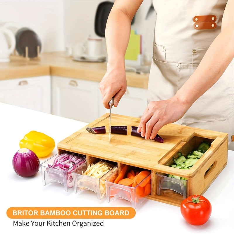 Bamboo Cutting Board Set With 4 Storage Containers Durable