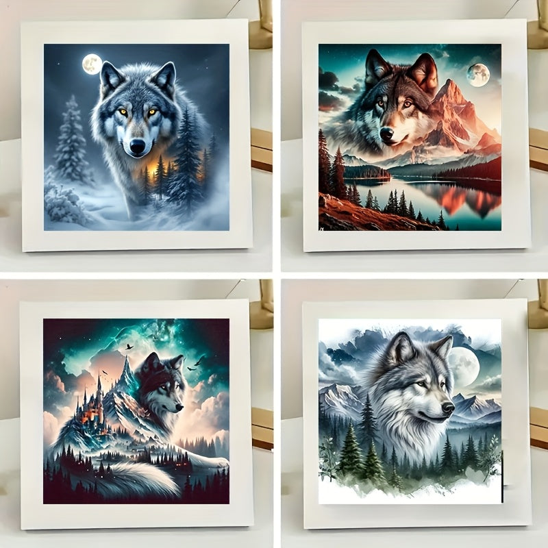 4 Pack Animal Landscape Diamond Painting Wolf Wall Decor