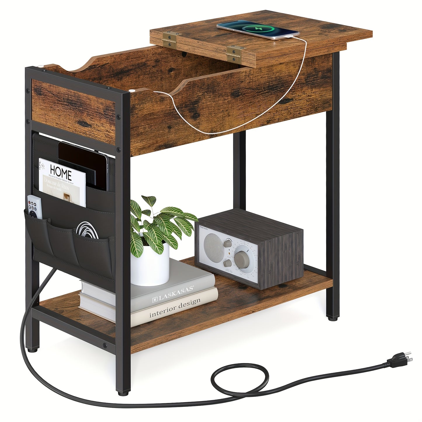 VASAGLE End Table With Storage And Charging Station For Living Room And Bedroom, Compact Side Table With Drawer