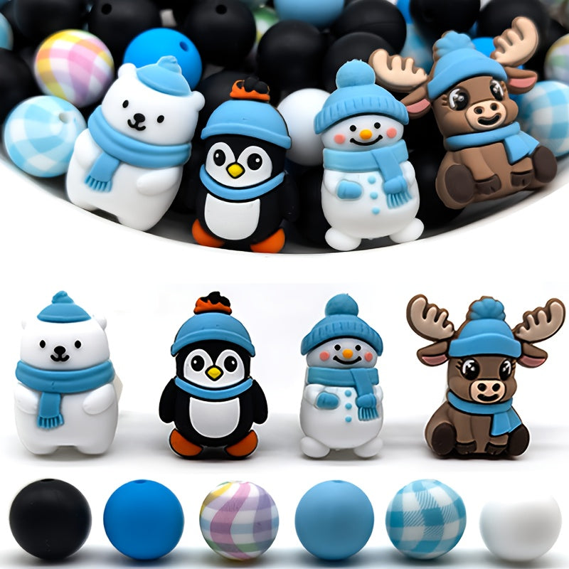 Winter Beads Set Cute Penguins Snowmen Reindeer 6 8 10mm
