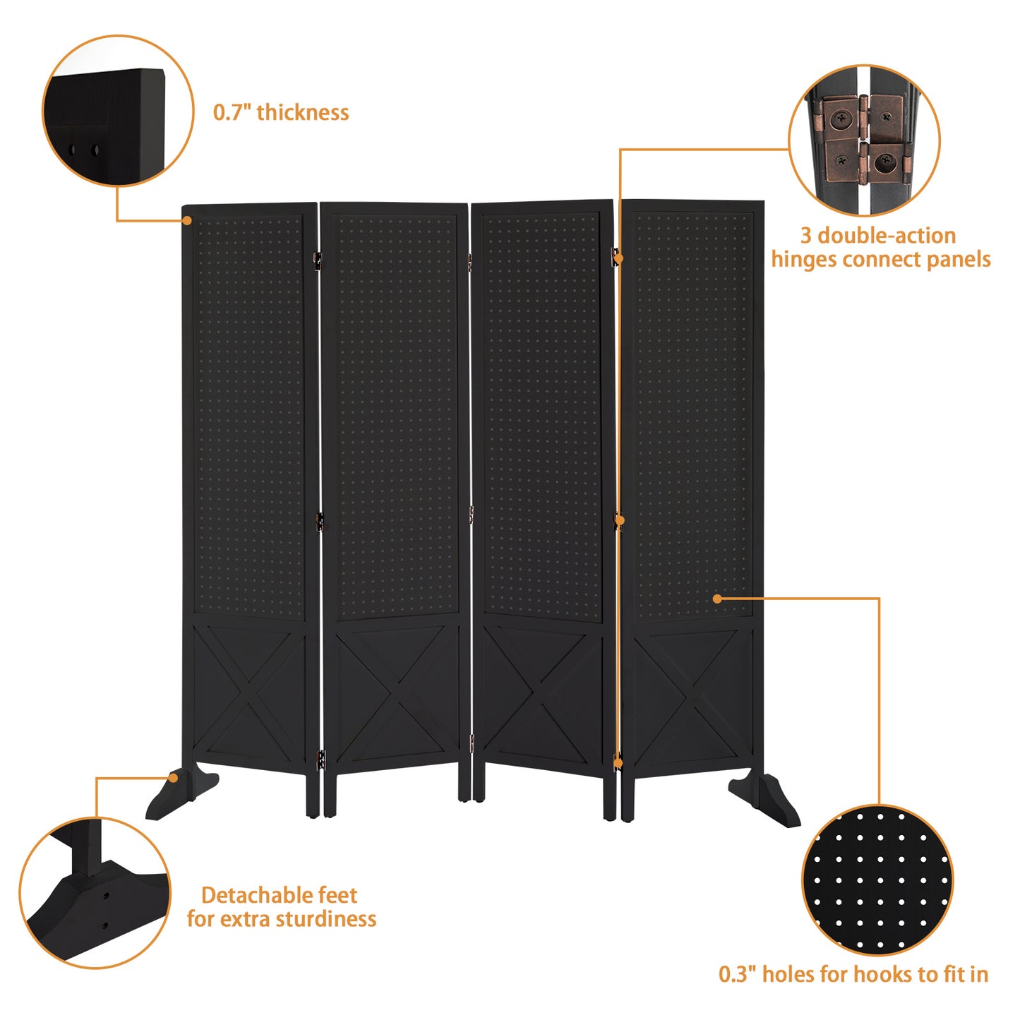 Vingli 60 Inch Freestanding Wood Pegboard Room Divider