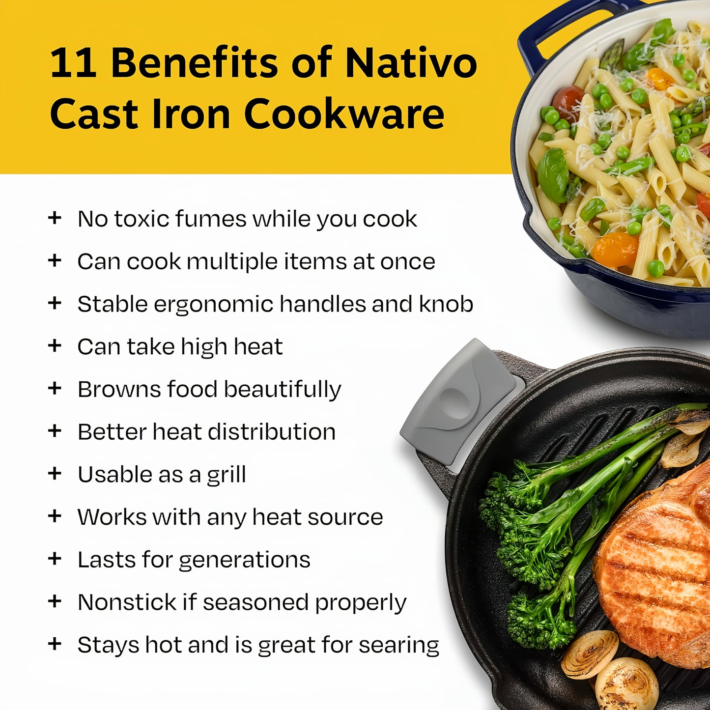 NATIVO 5 Piece Stackable Cast Iron Cookware Set Enamel