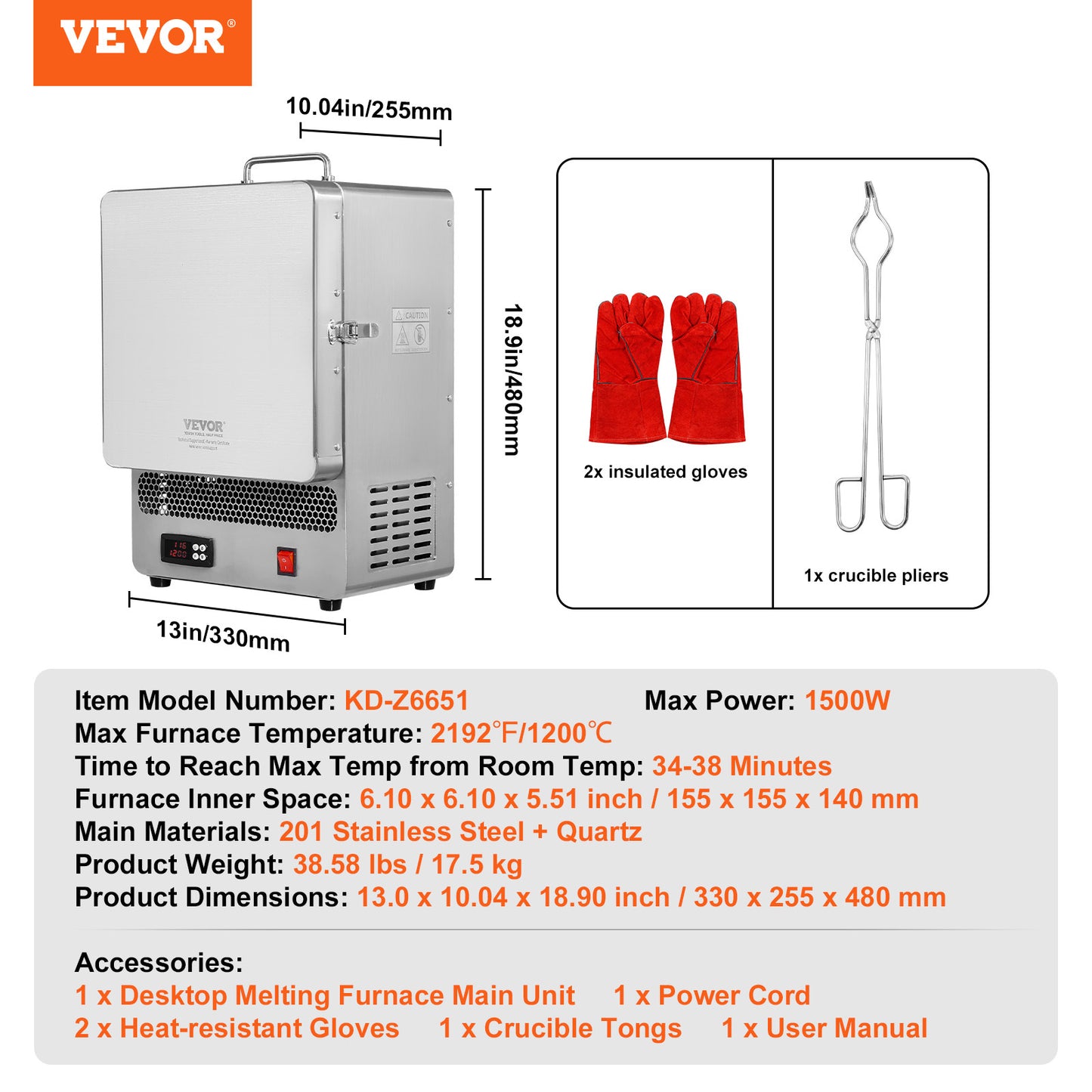 VEVOR Electric Kiln 1500W Desktop Wax Casting Kiln