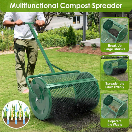 Seeutek 24 Inch Upgraded Compost Spreader with 3 Heights