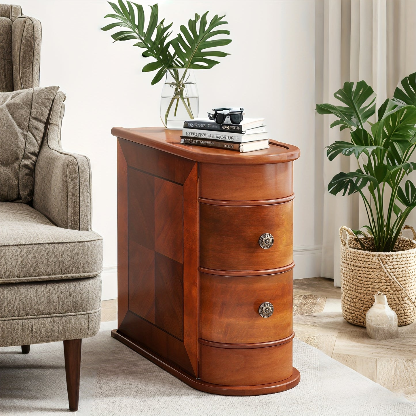 Modern Minimalist Coffee Table With 2 Storage Drawers Solid Wood Side Table Living Room Bedroom No Assembly Required