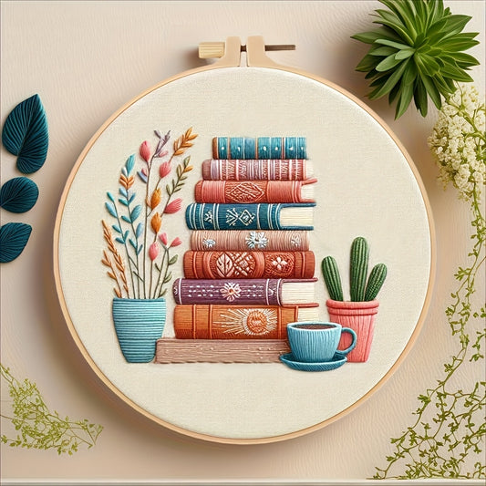 Flower Embroidery Kit With Bookshelf Pattern For Beginners