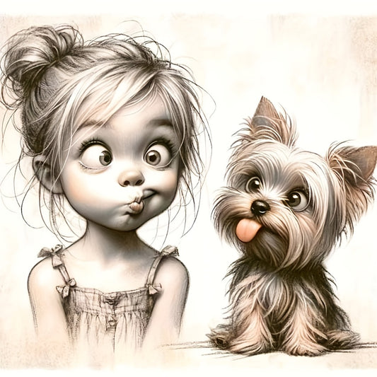 Diamond Art DIY Full Round Grumpy Face With Kid Dog