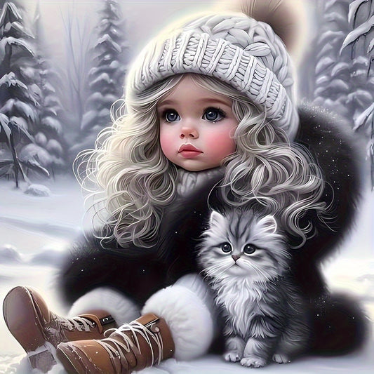 DIY Cute Cat Girl Diamond Painting Set 5D Round Mosaic