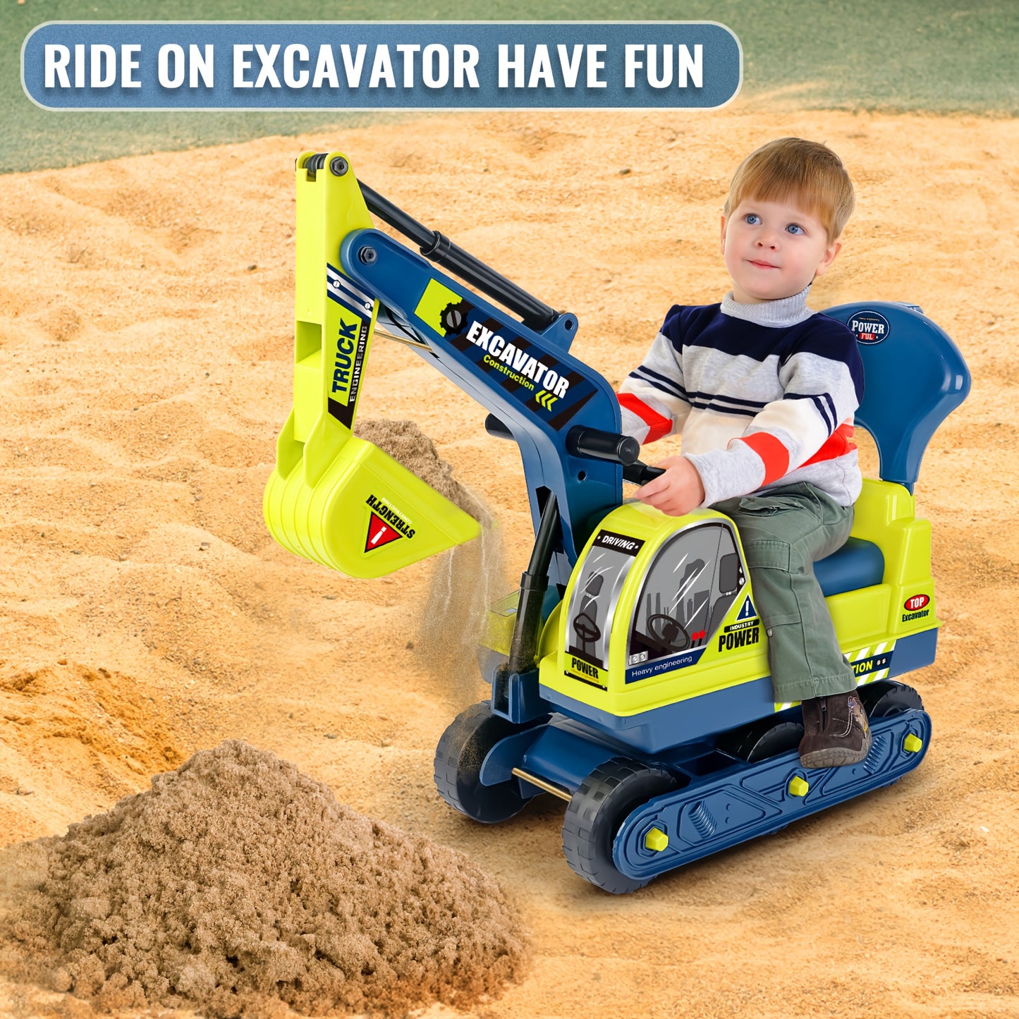 Push Powered Excavator Toy Car With Bumper Green Yellow
