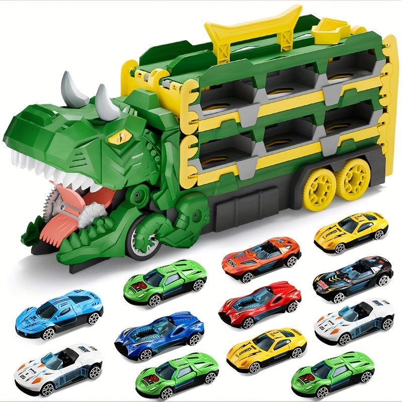 12 Cars Dino Truck Race Track Set For Toddlers 3-6