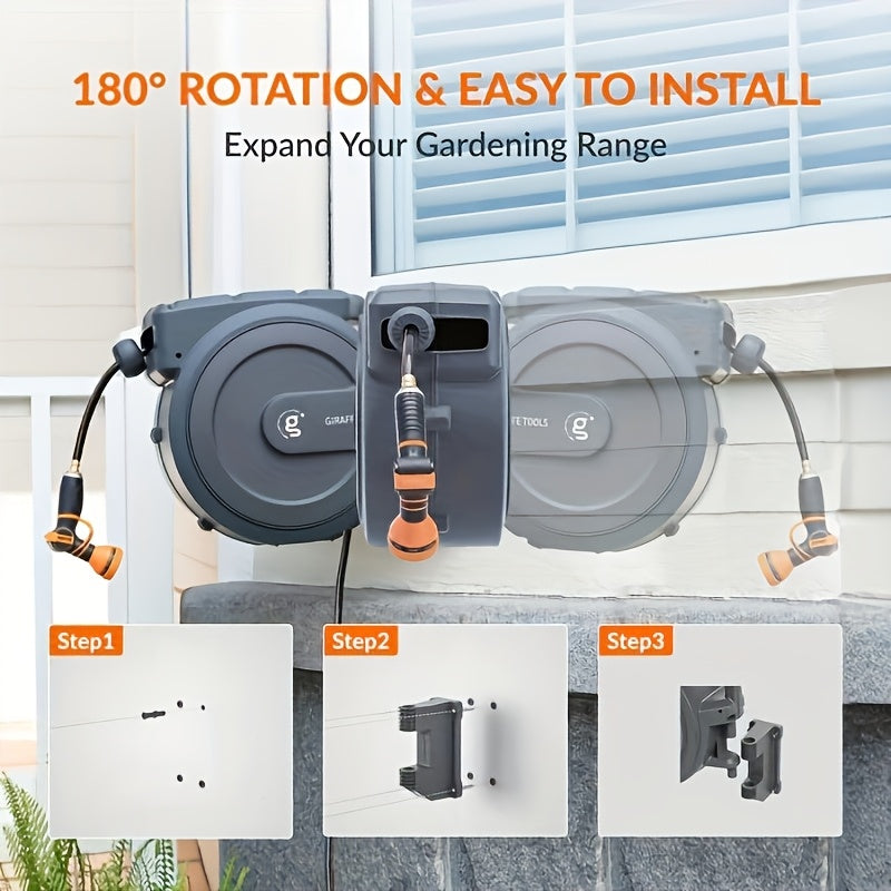 Giraffe Tools Retractable Hose Reel 90ft Wall Mounted