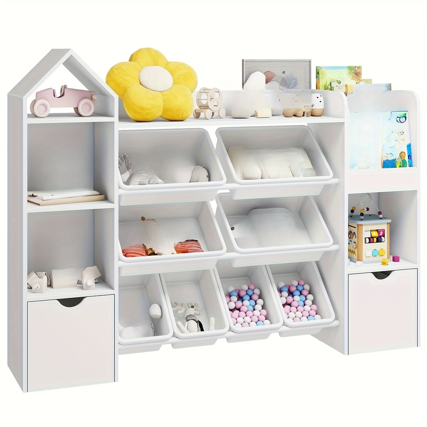 Versatile White 8-Bin 4-Tier Organizer with Wheels