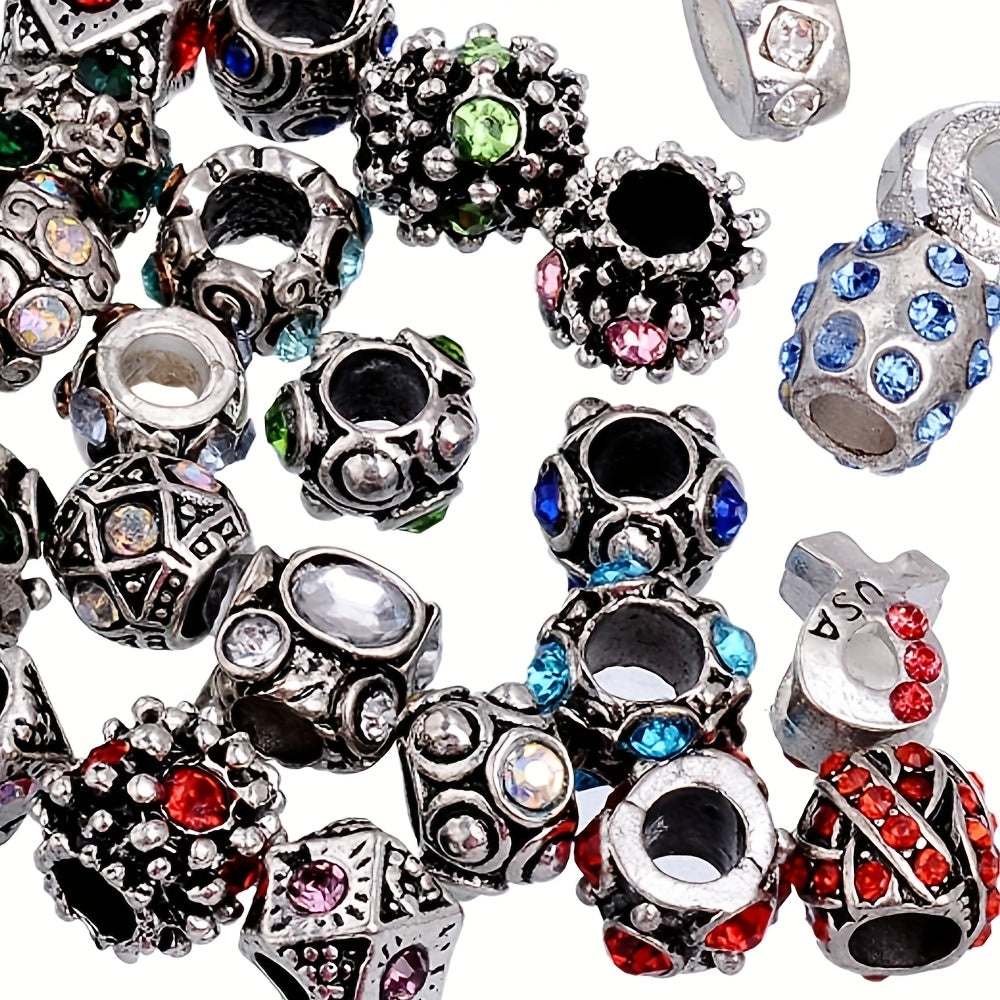 Metal Bead Set With Rhinestone Large Hole DIY Jewelry