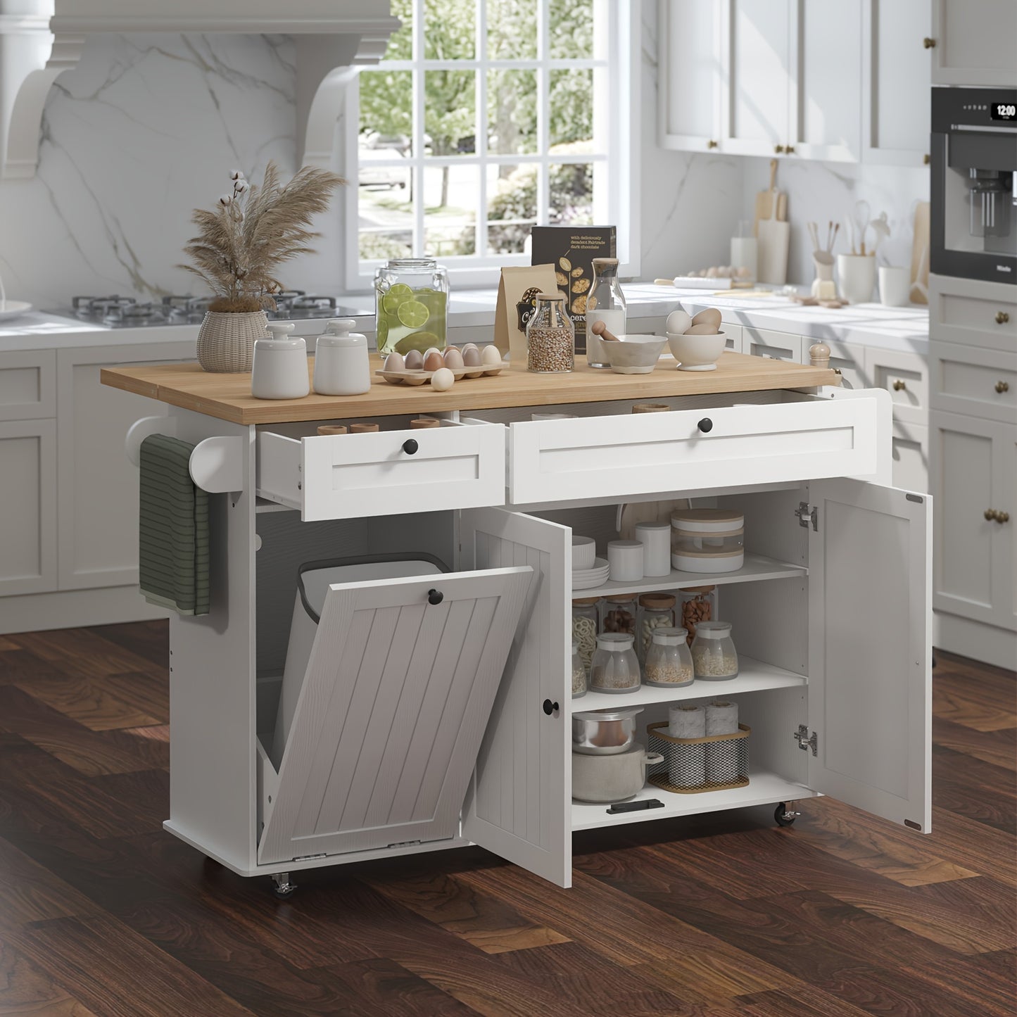 60 Inch Mobile Kitchen Island Cart With Power Outlet