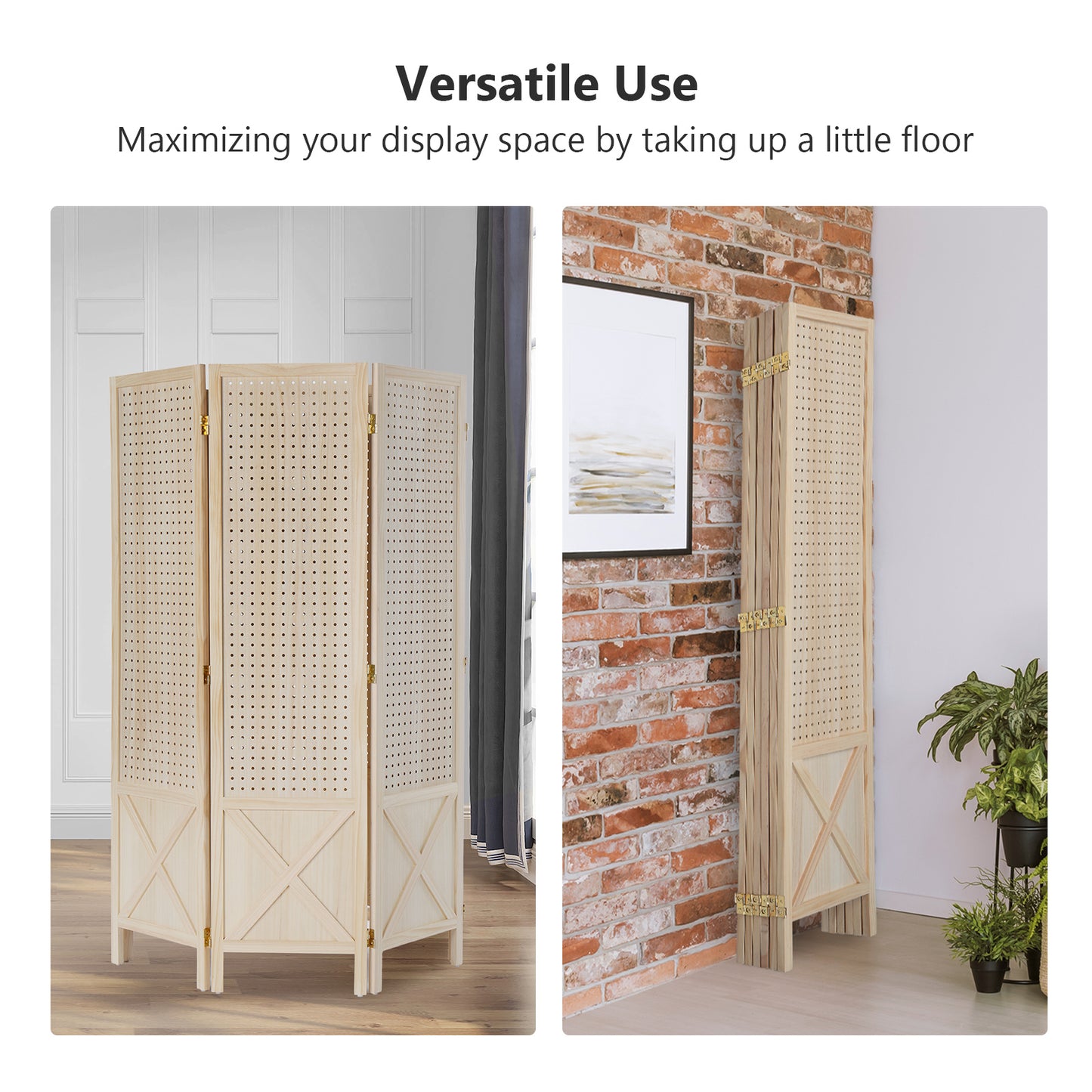 Vingli 60 Inch Freestanding Wood Pegboard Room Divider