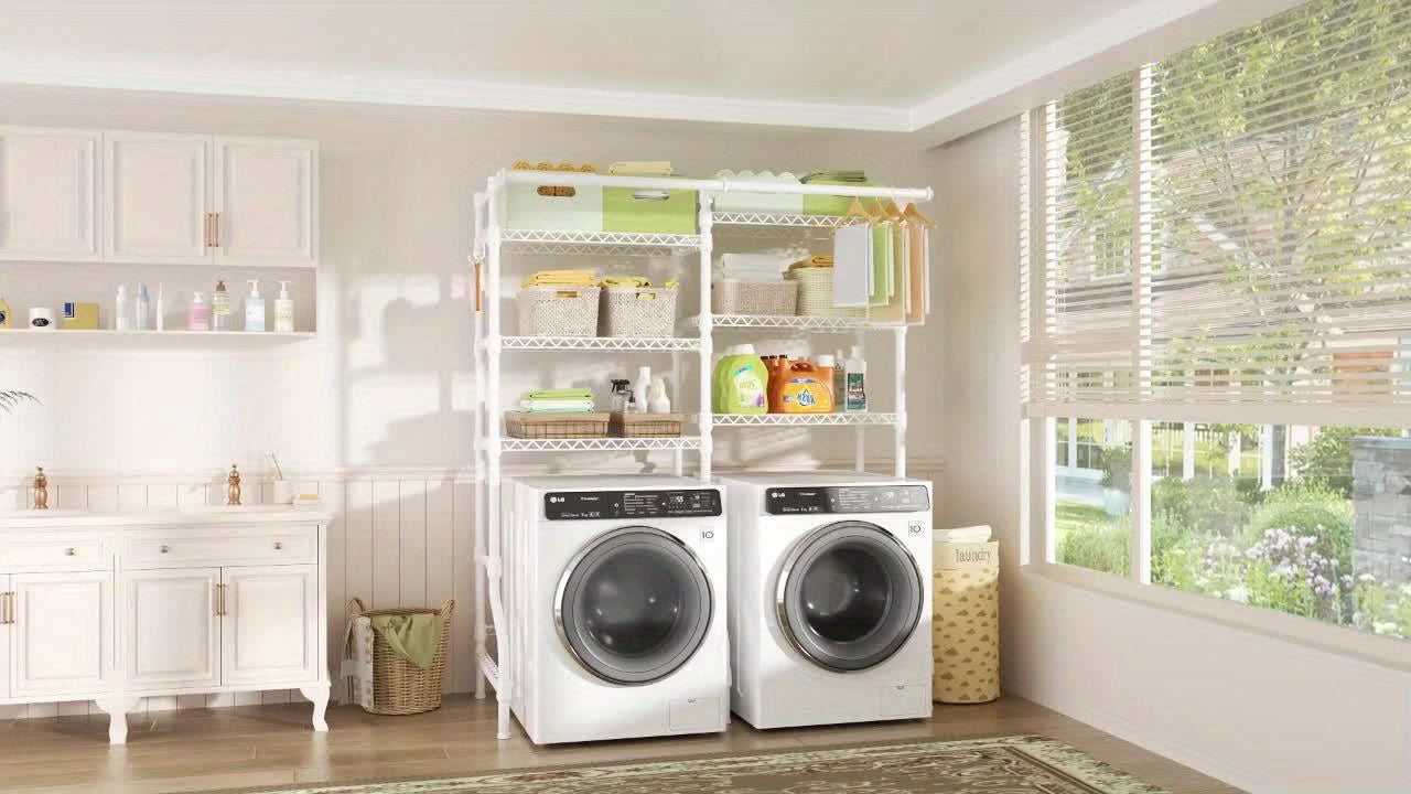 Heavy Duty Freestanding Laundry Rack 6 Shelves And Rods