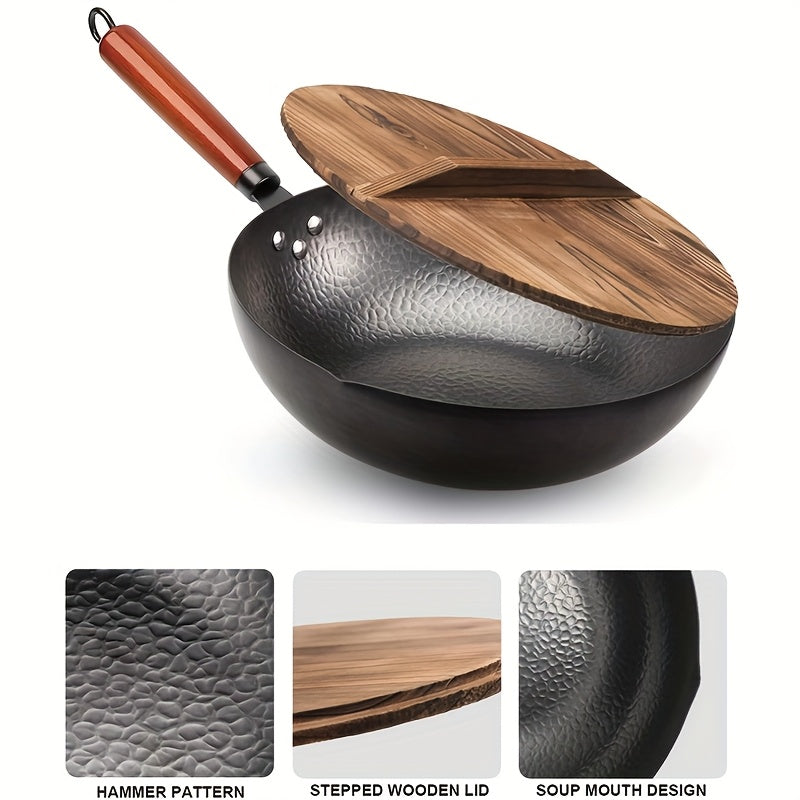 Hihegd Cast Iron Wok Set 14 Piece Induction Safe With Lid