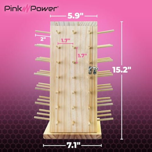 Pink Power 84 Spool Rotating Thread Organizer Stand Wooden