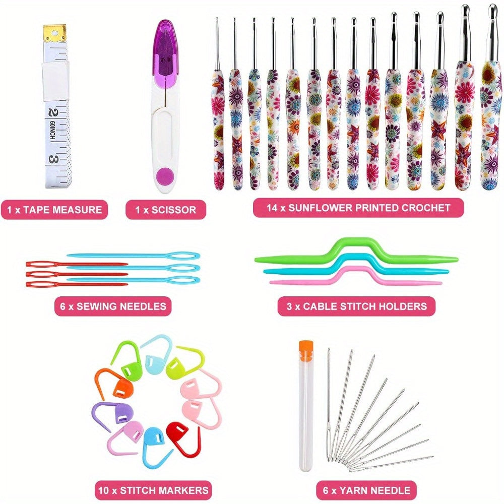 14Pcs Crochet Hook Set Storage Bag with Ergonomic Handles