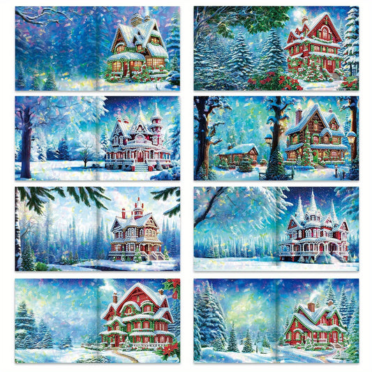 DIY Diamond Art Greeting Card Set Winter Snow House