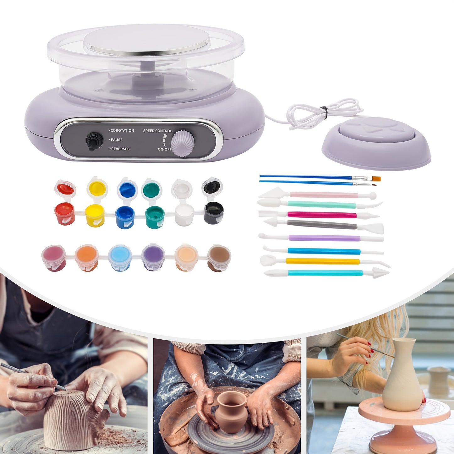 24W Mini Pottery Wheel Kit With Adjustable Speed And Tools