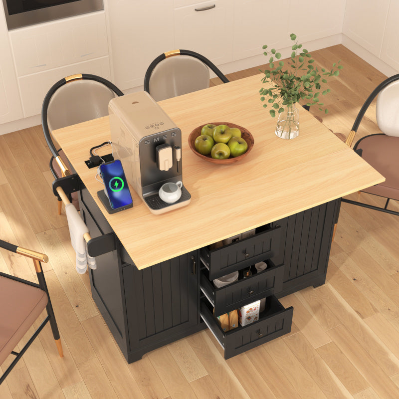 Mobile Kitchen Island With Power Outlet And Drop Leaf
