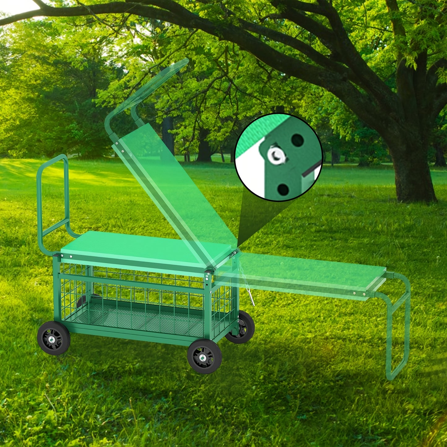 Convertible Heavy-Duty Metal Rolling Garden Seat with Wheels