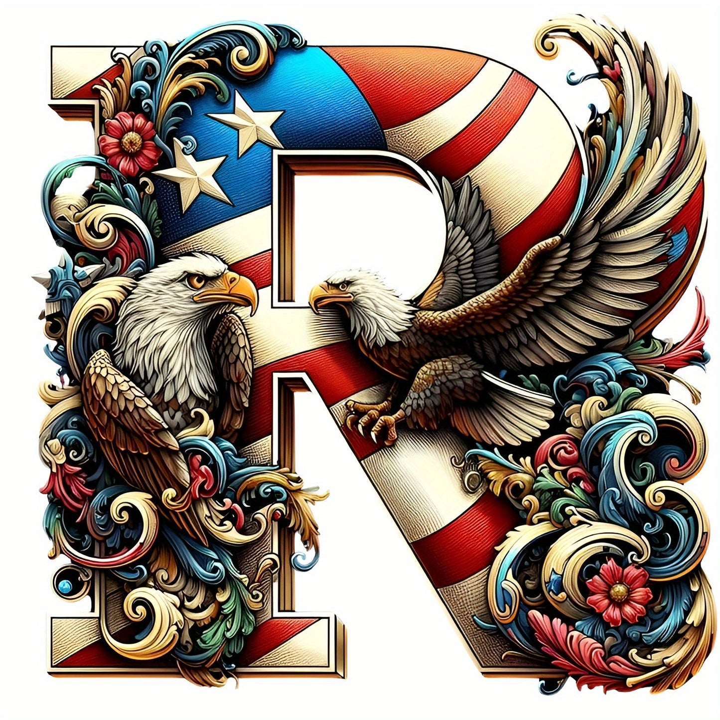 DIY Diamond Art Eagle Flag Alphabet 5D Kit 25 Letters AZ