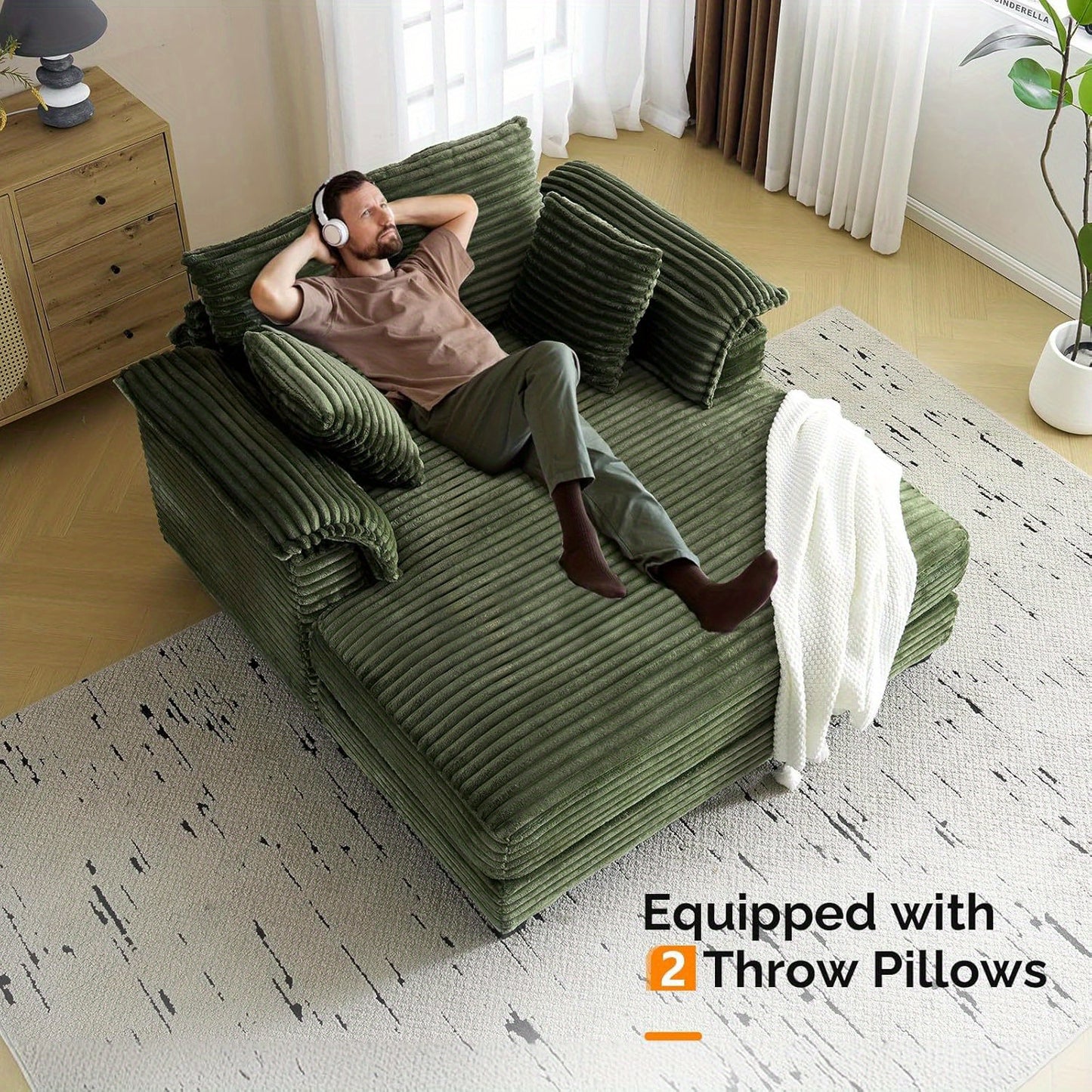 Motoos 56 Inch Oversized Sofa Bed With Corduroy Recliner