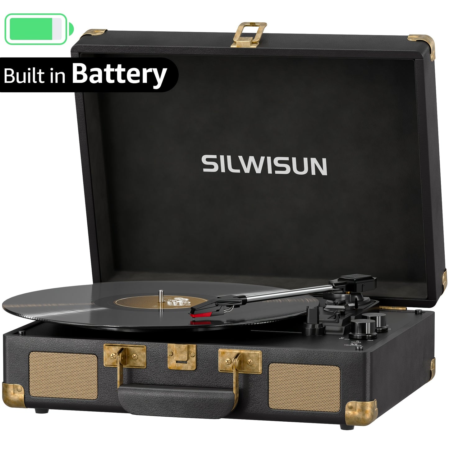 Pink Portable Bluetooth Vinyl Record Player 3 Speed Battery
