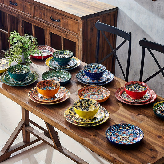 Bohemian Dinnerware Set 24pc Ceramic Plates Service For 4