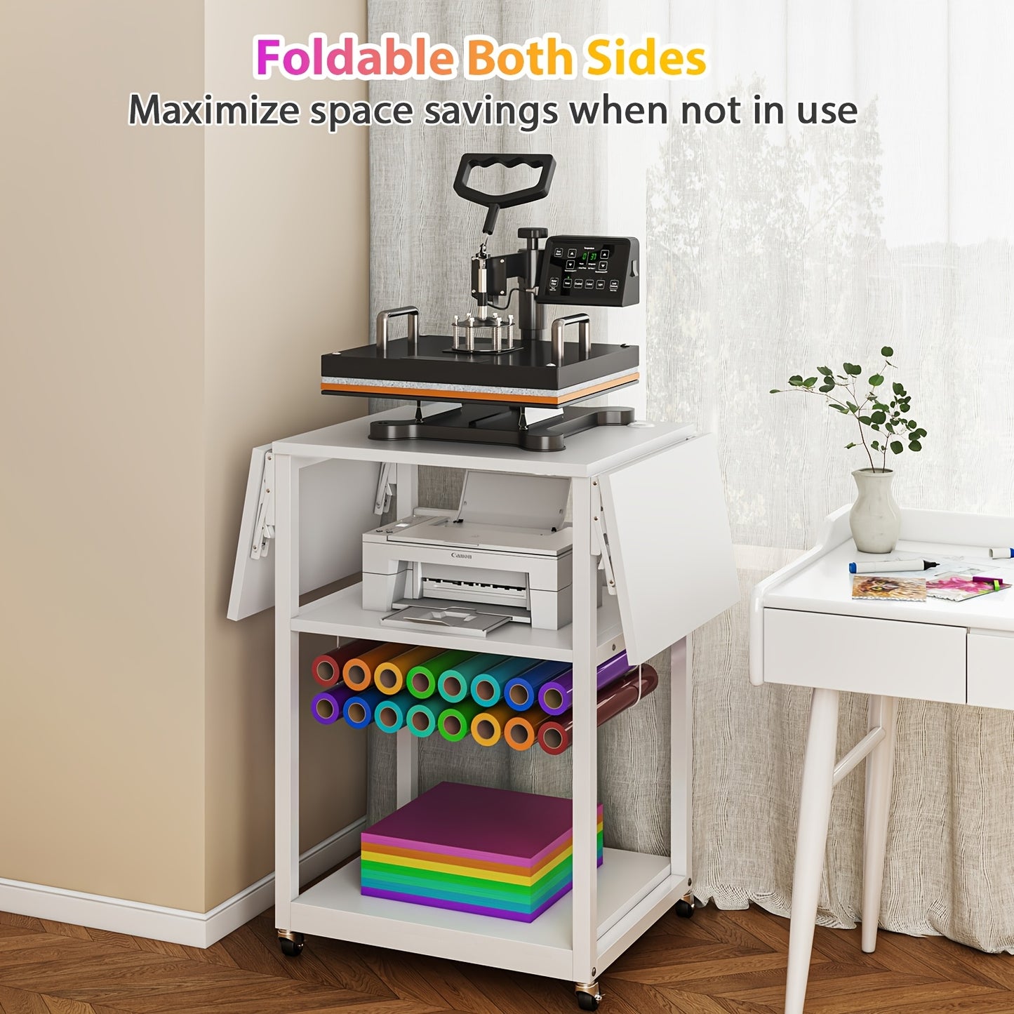 Foldable 3-Tier Heat Press Table with Vinyl Holder for DIY
