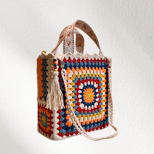 Granny Square Tote Bag DIY Kit With Metallic Chain Yarn