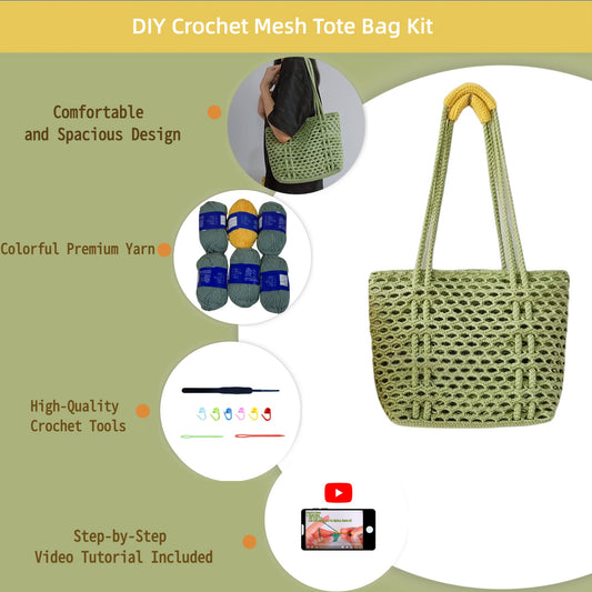DIY Mesh Crochet Tote Bag Kit For Beginners And Adults Includes Crochet Hook Stitch Markers And Needles