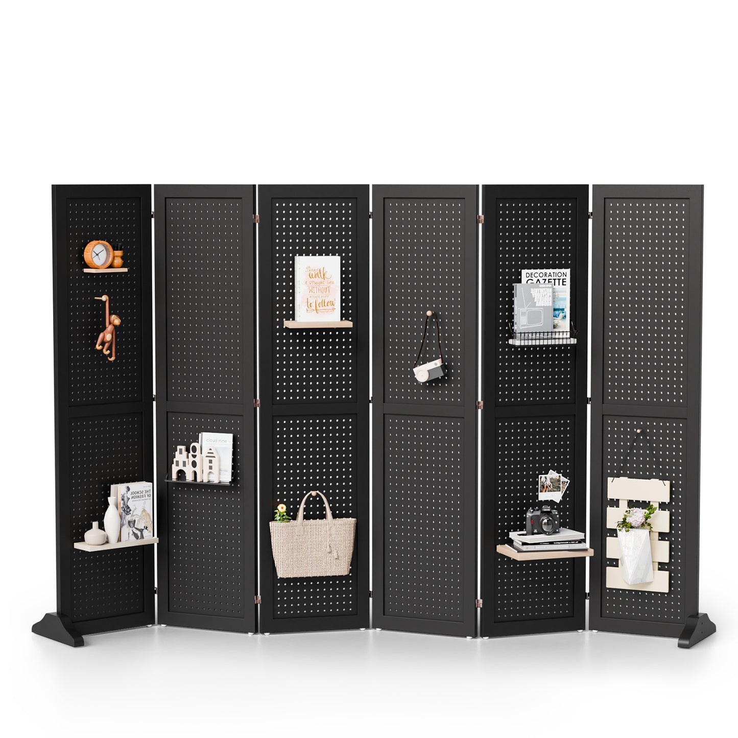 5 Ft Wood Freestanding Pegboard Room Divider Organizer