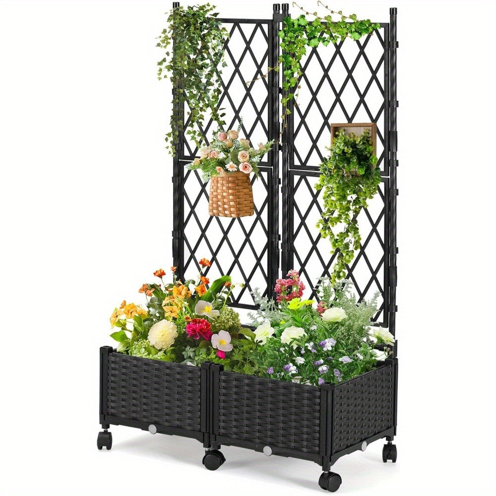 Garden Trellis And Raised Planter Box For Patio Black