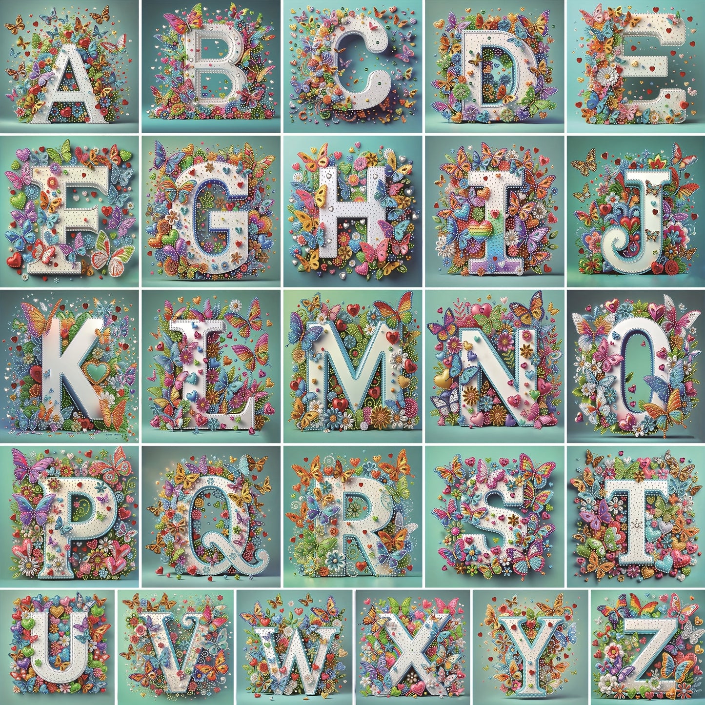 DIY Alphabet Diamond Painting Kit with Butterfly Designs
