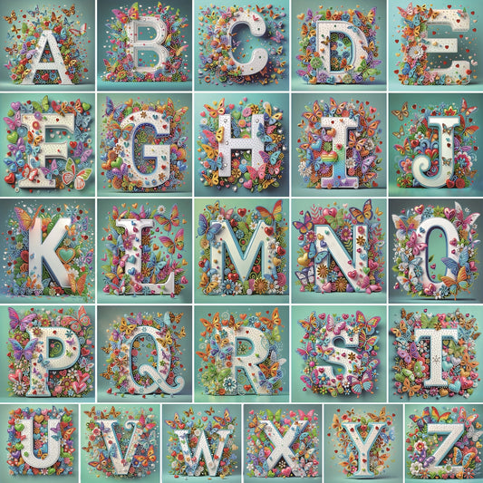 DIY Alphabet Diamond Painting Kit with Butterfly Designs